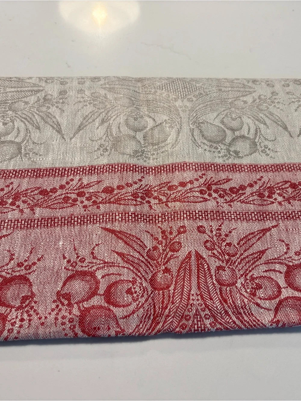 Williams Sonoma Red and Cream Jacquard Dining Tablecloth